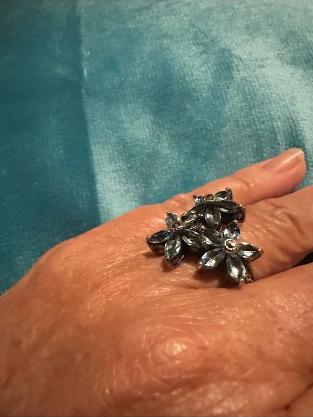 Floral Cluster Statement Ring in Blue-Grey